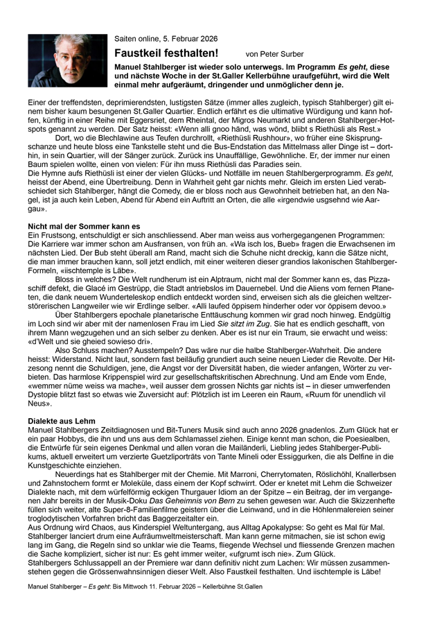 Manuel Stahberger in Saiten online vom 05. Februar 2026